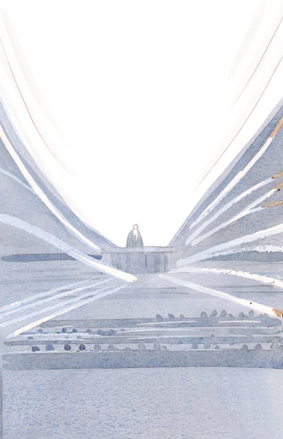 Na missa a oferta é feita por Cristo, em luz e esplendor, em meio à sua companhia silenciosa e invisível., 2001 (w - c no papel) de Elizabeth Wang