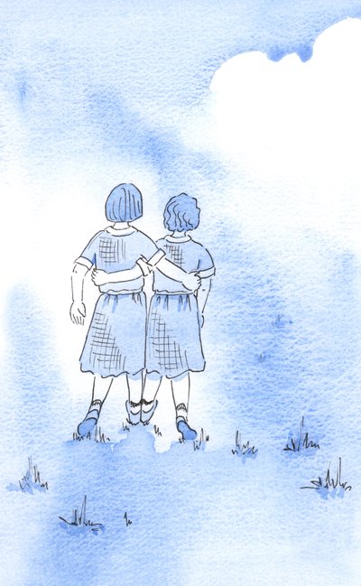 Com o nosso consentimento, Cristo pode nos atrair para uma &39;dupla&39; com Ele: como quando as crianças se abraçam, correndo ansiosamente na mesma direção, 2002 (w - c no papel) de Elizabeth Wang