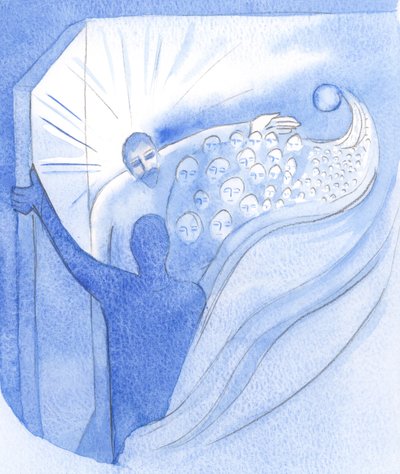 Na Ascensão, Cristo, nosso irmão, voltou ao Pai em triunfo e abriu um caminho para o Céu para nós, 2001 (w - c no papel) de Elizabeth Wang