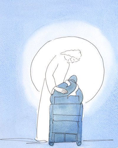 Na Vigília Pascal, Cristo se inclinou sobre minha cadeira, mostrando como estava encantado, 2003 (w - c no papel) de Elizabeth Wang
