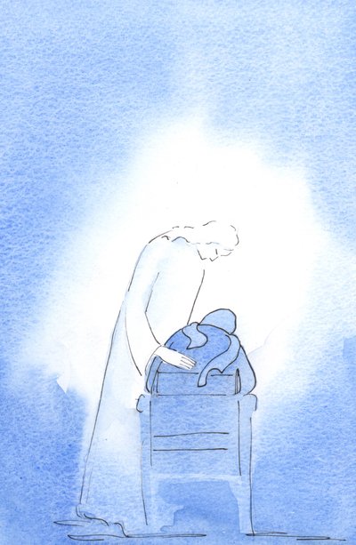 Na Vigília Pascal, Cristo se inclinou sobre minha cadeira, mostrando como estava encantado, 2003 (w - c no papel) de Elizabeth Wang