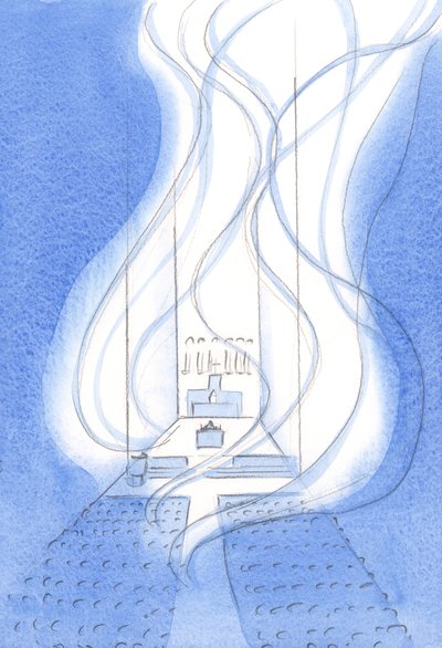 No Santo Sacrifício da Missa temos &39;fogo do céu&39;, como o fogo do amor infinito de Cristo arde diante do Pai, 2002 (w - c no papel) de Elizabeth Wang