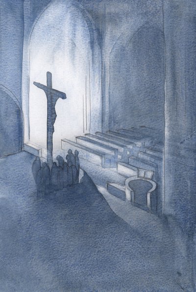 Na missa, oferecemos em ação de graças um sacrifício santo e vivo, 2001 (w - c no papel) de Elizabeth Wang