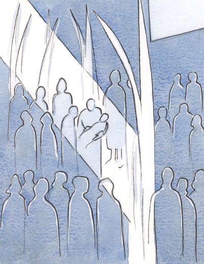 No batismo, eu vi a alegria pura, fervente e ardente do anjo da guarda da criança, que se alegrou com a visão da Vida Divina dentro da alma da criança., 2000 (w - c no papel) de Elizabeth Wang
