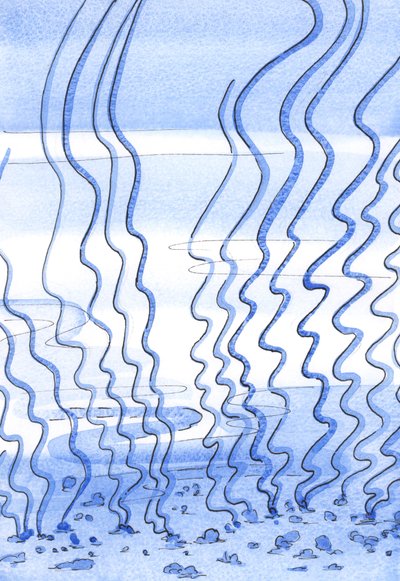 No início da jornada espiritual, a alma se assemelha àquela parte do fundo do oceano que é tornada &39;intransitável&39; por ervas daninhas, 2002 (w - c no papel) de Elizabeth Wang