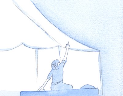 Ao menor resquício de verdadeira contrição na oração, é como se tocássemos Deus, que derrama Seu perdão como chuva, 2002 (w - c no papel) de Elizabeth Wang