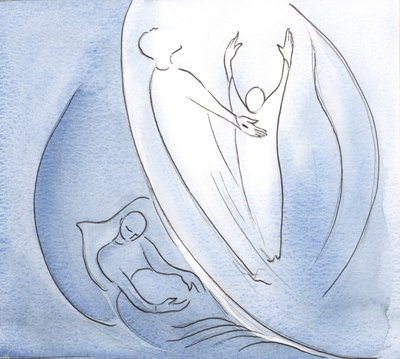 No momento da morte, a alma que morre em Cristo é arrebatada com Ele e levada ao Pai, 2000 (w - c no papel) de Elizabeth Wang
