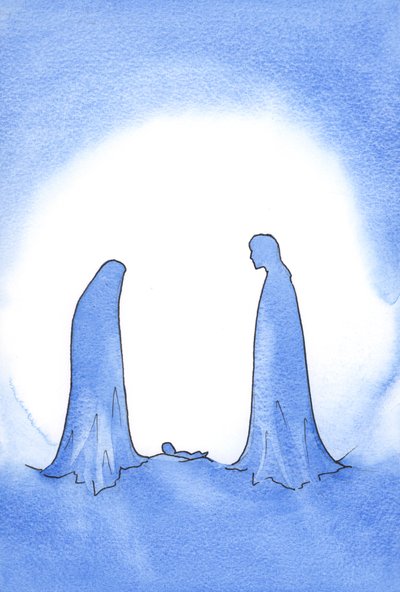 Ao ver o bebê milagroso (cuja mãe estava diante dele em santidade ainda virginal), São José foi fortemente recompensado por sua fé., 2001 (w - c no papel) de Elizabeth Wang