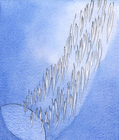 Entre o globo escuro desta terra e a glória do Céu, estendia-se um &39;fluxo&39; de guardiões Anjos brilhantes, como um rio de luz, 2002 (w - c no papel) de Elizabeth Wang