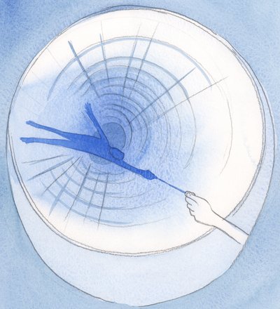 Por um mero fio de caridade e uma pequena oração, podemos salvar alguém que pode ter caído nas profundezas, 2002 (w - c no papel) de Elizabeth Wang