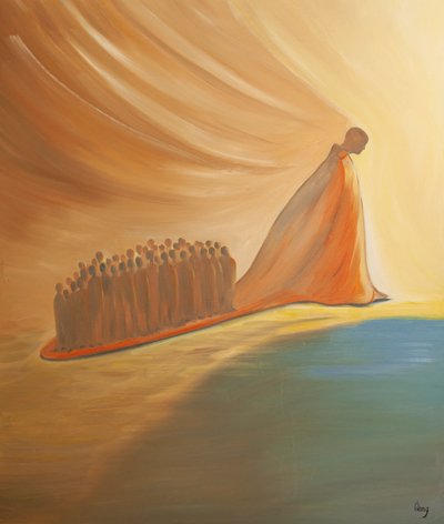 Pela nossa obra sacerdotal de intercessão podemos aproximar as pessoas de Deus, 2000 (óleo a bordo) de Elizabeth Wang