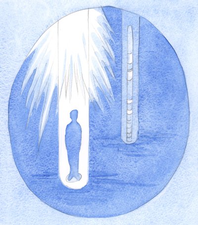 Ao ver nossa vida diária, à luz de Deus, vemos as &39;camadas&39; de louvor, trabalho, ressentimentos, pecados não perdoados, erros não remediados - como tirar amostras de caroço do solo, 2001 (w - c no papel) de Elizabeth Wang