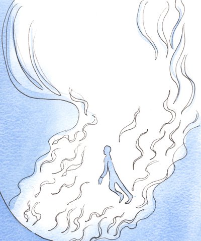 Os filhos de Deus estão brincando em Sua Presença, ao que parece, entre os tentáculos de chamas com os quais o Pai se estende do grande e brilhante fogo da Divindade, 2003 (w - c no papel) de Elizabeth Wang