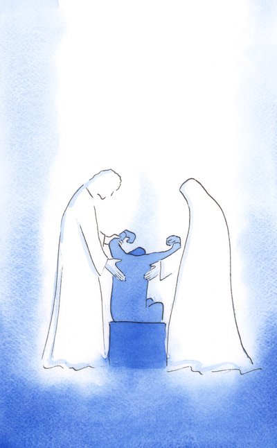 Cristo e Nossa Senhora estão sempre dispostos a nos ajudar. Sua assistência é terna, pessoal e incessante, todo o caminho para o Céu, 2002 (w - c no papel) de Elizabeth Wang
