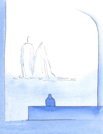 Cristo e Nossa Senhora estiveram muito perto de mim, oferecendo consolo depois de ter lutado com algum trabalho especial e numerosos problemas, 2002 (w - c no papel) de Elizabeth Wang