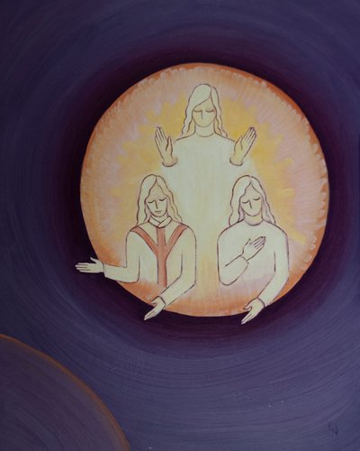 Cristo pergunta quantos de nós nesta terra amamos verdadeiramente as Pessoas da Santíssima Trindade, 2002 (óleo a bordo) de Elizabeth Wang