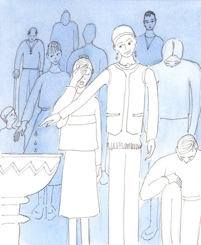 Cristo nos pede para realizar uma reavaliação fundamental de nossas atitudes e ações atuais a respeito de reverência para com Ele, 2004 (w - c no papel) de Elizabeth Wang