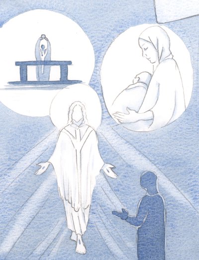 Cristo explicou um dia que é por causa da nossa fraqueza que Ele vem até nós, 2000 (w - c no papel) de Elizabeth Wang