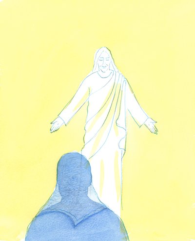 Cristo olhou para mim com imenso amor e ternura, enquanto expressava minha contrição e amor, 2003 (w - c no papel) de Elizabeth Wang
