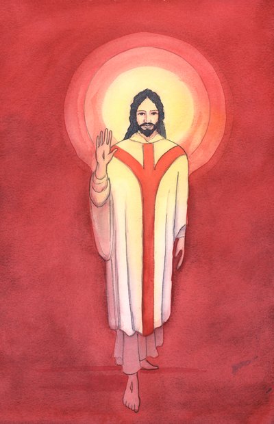 Cristo está substancialmente, corporalmente Presente conosco na Sagrada Comunhão, embora oculto sob a aparência de pão e vinho, 2000 (w - c no papel) de Elizabeth Wang