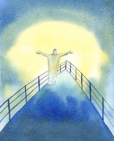 Cristo está com a Sua Igreja, durante o Santo Sacrifício da Missa, rezando por nós, 2002 (w - c no papel) de Elizabeth Wang