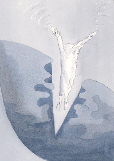 Cristo salta com amor nas profundas trevas de nossos corações., 2001 (w - c no papel) de Elizabeth Wang