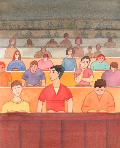 Cristo ama estar conosco na Sagrada Comunhão, mas tão poucos de nós O saudamos, O amamos ou se oferecemos para servi-Lo, 2004 (w - c no papel) de Elizabeth Wang