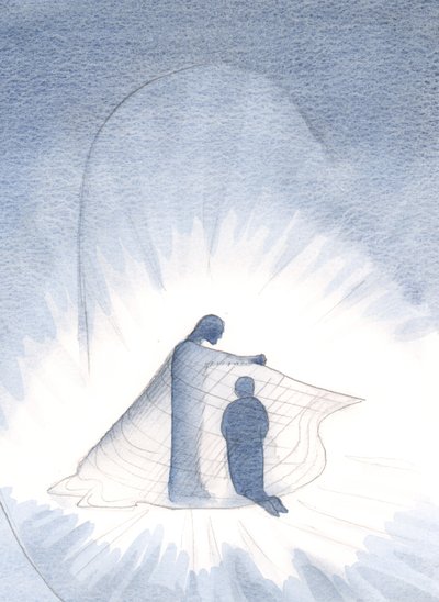 Cristo fez-me ver o manto de ouro que agora visto, através da Sua generosidade, 2000 (w - c no papel) de Elizabeth Wang