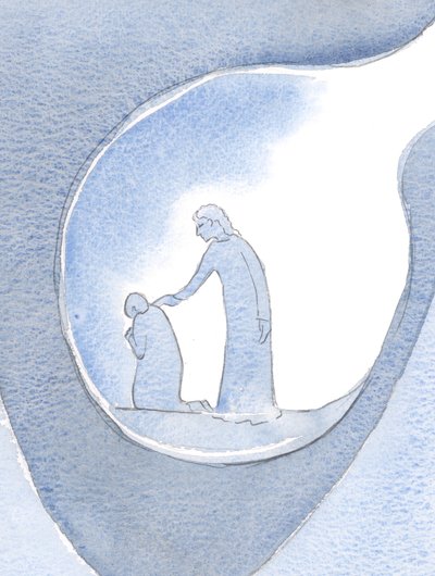 Cristo meu Senhor esperou pacientemente até que a dor diminuísse, 2000 (w - c no papel) de Elizabeth Wang