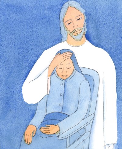 Cristo oferece conforto a todos; mas se nos recusarmos a nos achegar a Ele, não poderemos receber sua ajuda, 2004 (w - c no papel) de Elizabeth Wang