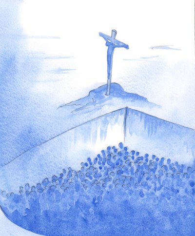 Cristo, nosso irmão e Salvador Divino, pagou a dívida devida por nossos pecados. Ao reconhecê-lo, emergimos do nosso &39;poço&39;, 2002 (w - c no papel) de Elizabeth Wang