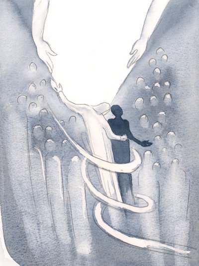 Cristo me tranquilizou, envolveu minha alma em amor e me conduziu em direção à luz, 2000 (w - c no papel) de Elizabeth Wang