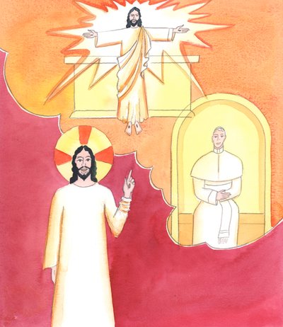 Cristo vê como pode ser difícil encontrar uma boa catequese para um investigador, numa época em que muitos dissidentes na Igreja oferecem suas próprias versões da Fé Católica, 2001 (w - c no papel) de Elizabeth Wang