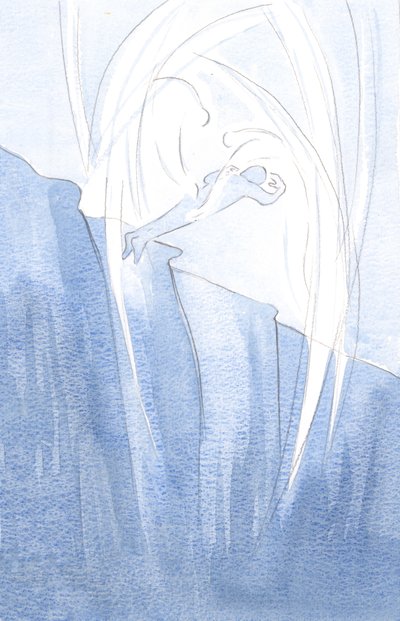 Cristo envia Seus anjos para resgatar as almas das trevas e trazê-las para mais perto de Sua luz., 2001 (w - c no papel) de Elizabeth Wang