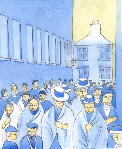 Cristo me mostrou que todas aquelas pessoas no noticiário centenário agora estão mortas e estão no céu ou no inferno ou no purgatório, 2004 (w - c no papel) de Elizabeth Wang