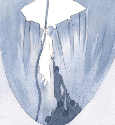 Cristo me mostrou que enquanto eu o seguro, outros me seguram. Quantas pessoas confiam em mim, como eu confio nele !, 2001 (w - c no papel) de Elizabeth Wang