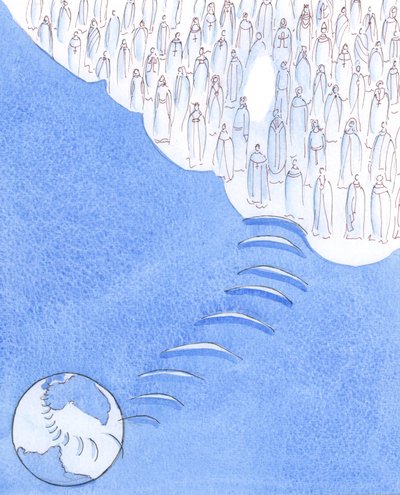 Cristo mostrou-me o lugar no Céu, entre os Santos, que Ele reservou para um dos Pastores do Seu rebanho na Terra; no entanto, há mais trabalho corajoso a fazer antes de esse lugar ser preenchido, 2005 (aguarela sobre papel) de Elizabeth Wang