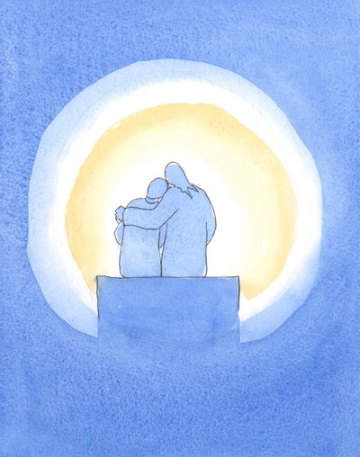 Cristo se senta ao nosso lado na &39;caverna&39; de nossas almas. Seu trabalho pode florescer se abrirmos espaço para ele lá., 2003 (w - c no papel) de Elizabeth Wang
