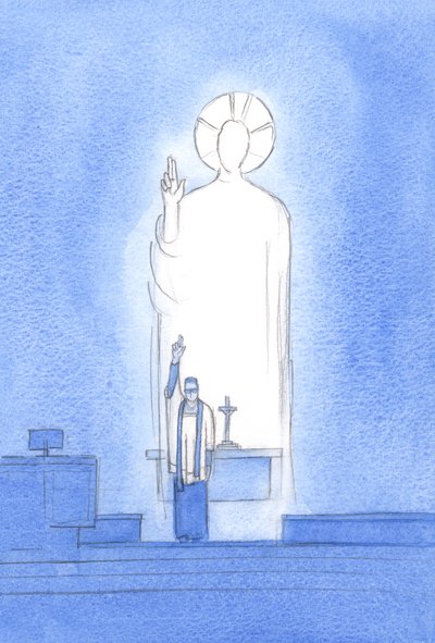 Cristo fala e age através dos seus sacerdotes, que abençoam e perdoam &39;in persona Christi capitis&39;, &39;na pessoa de Cristo, a Cabeça&39;, 2002 (w - c no papel) de Elizabeth Wang