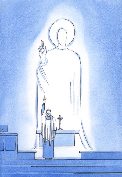 Cristo fala e age através dos seus sacerdotes, que abençoam e perdoam &39;in persona Christi capitis&39;, &39;na pessoa de Cristo, a Cabeça&39;, 2002 (w - c no papel) de Elizabeth Wang