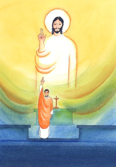 Cristo fala e age através dos seus sacerdotes, que abençoam e perdoam &39;in persona Christi capitis&39;, &39;na pessoa de Cristo, a Cabeça&39;, 2002 (w - c no papel) de Elizabeth Wang