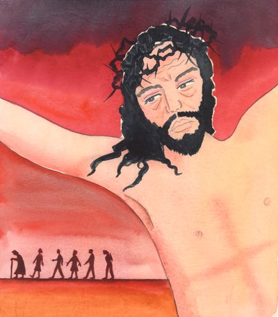 Cristo falou na Consagração do vinho, dizendo "Eu derramei o meu sangue por eles", 2004 (w - c no papel) de Elizabeth Wang