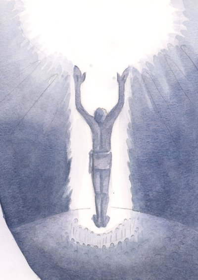 Cristo está entre nós na missa e ora pelos pecadores, oferecendo Seu sacrifício de uma vez por todas, 2000 (w - c no papel) de Elizabeth Wang