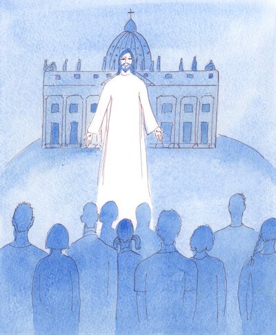 Cristo falou-me da mensagem que Ele oferece a todos os que discordam da doutrina da Igreja Católica:, 2005 (aguarela sobre papel) de Elizabeth Wang
