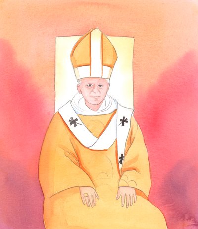 Cristo disse-me que ninguém é mais lúcido do que o Papa Bento XVI no que diz respeito às mudanças necessárias para que a Sagrada Liturgia seja conduzida de forma adequada, digna do Céu, 2005 (aguarela sobre papel) de Elizabeth Wang