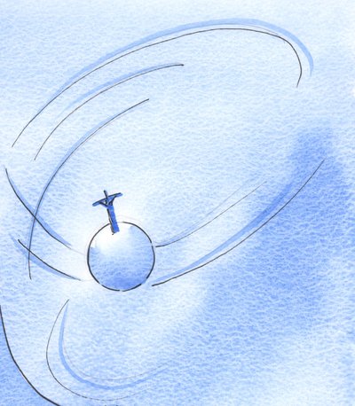 A expressão de amor de Cristo sobe do altar; ainda assim, o mesmo amor foi expresso antes do tempo começar, e continuará eternamente, 2003 (w - c no papel) de Elizabeth Wang