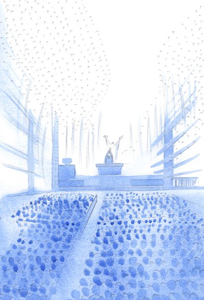 Durante o Santo Sacrifício da Missa, Cristo roga ao Pai, em meio ao Seu povo da terra e do céu, 2002 (w - c no papel) de Elizabeth Wang