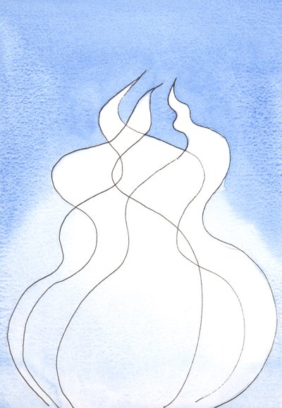 Cada Pessoa Divina, cada chama, possui a mesma Natureza Divina. Juntos, eles são um Deus, um Fogo, 2002 (w - c no papel) de Elizabeth Wang