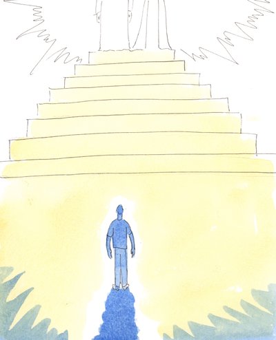 Cada um de nós pode imaginar-se à &39;beira&39; do Céu, perto dos degraus que conduzem a Cristo e a Nossa Senhora, que estão rodeados pelos Santos, 2004 (w - c no papel) de Elizabeth Wang