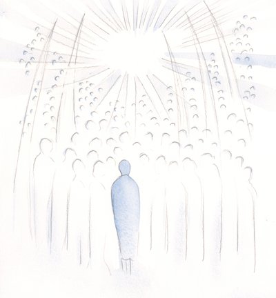 Cada pessoa por quem oramos é elevada à luz de Deus e ajudada pelas orações dos santos, 2000 (w - c no papel) de Elizabeth Wang